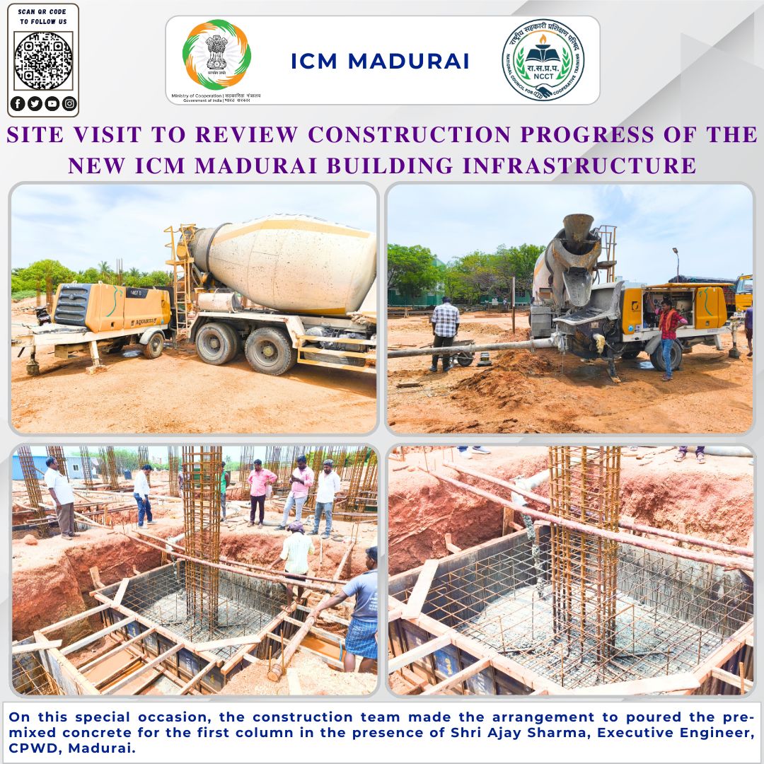 IcmMadurai's tweet photo. On May 07, 2026, Site Visit to Review Construction Progress of the New ICM Madurai Building Infrastructure
#ICMMadurai #NCCT #MinOfCooperation #SahkarSeSamriddhi #ConstructionUpdate #InfrastructureDevelopment #CPWD #Madurai #BuildingProgress https://t.co/pBp6v1c9uz