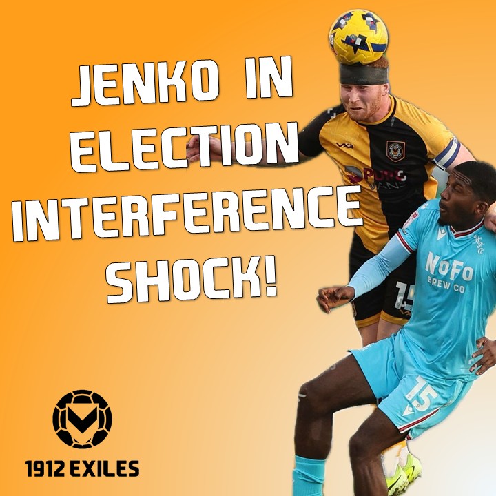 1912Exiles's tweet photo. COUNTY EMBROILED IN ELECTION SCANDAL! 🗳️

We've heard reports that a voter at a polling station in Bettws put a cross in the box earlier... only for @leejenkins_ to head it clear like the absolute bloody legend he is!

(yes we do this gag every election)

#ncafc 🧡🖤 https://t.co/ATkBR4I5lH