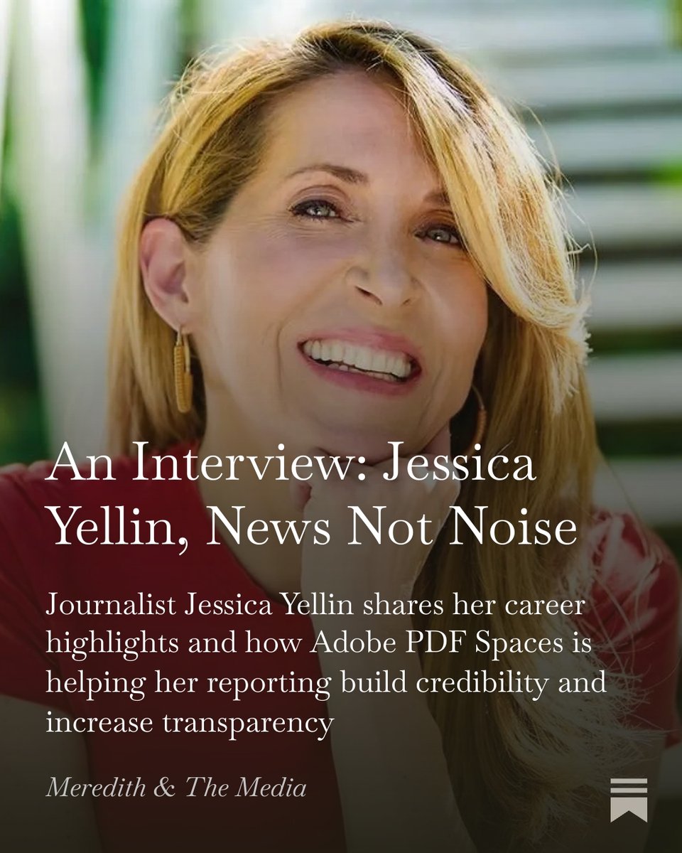 MereditheKlein's tweet photo. I sat down with @JessicaYellin, founder of @newsnotnoise, to talk about her transition from legacy television news to independent media, and how she’s reimagining trust, transparency, and the journalist-audience relationship in the AI era.

We also unpacked her partnership with @Adobe  Acrobat and how tools like PDF Spaces are helping bring audiences closer to source material, reporting, and verified information at a time when trust online feels more fractured than ever.

Read the interview on Meredith & The Media:
https://t.co/7mefxG0RC8