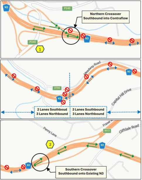 M13 Key Ridge Roadworks Update The N3 Southbound Carriageway has been switched onto ...