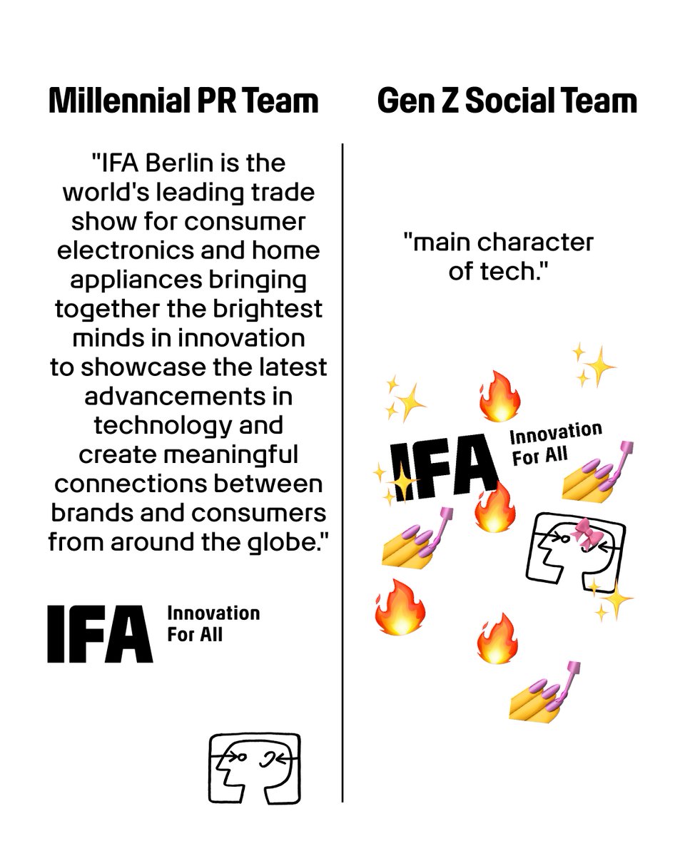 IFA_Berlin's tweet photo. Millennial PR Team: 📝📝📝📝📝 vs. Gen Z Social Team: 🔥

See you in September💚

#IFA2026 #IFABerlin https://t.co/5GgAVWtFBp