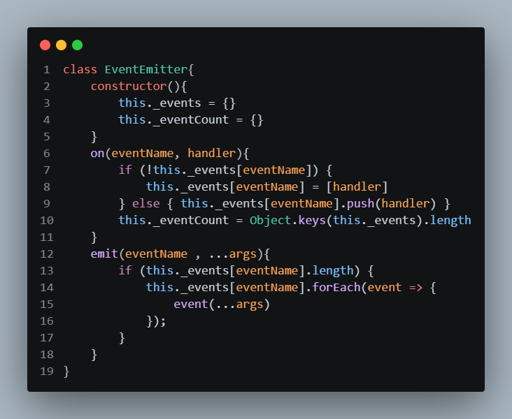 Adityaakumar112's tweet photo. Built my own EventEmitter in JavaScript ⚡

Features:
• on() → subscribe
• emit() → trigger events

Big realization:
Node.js internals feel WAY less “magic” once you implement them yourself.

Events are just functions stored in objects and executed later 🤯
#nodejs #backend https://t.co/RoXBNtLUOx