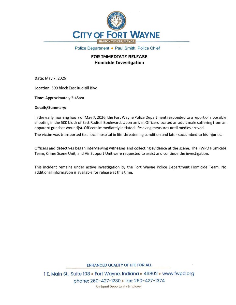 Fort Wayne Police Department tweet media
