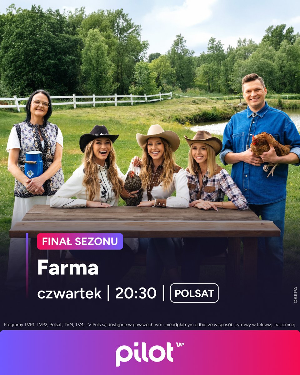 PilotWP_'s tweet photo. Wielki finał sezonu! 🌾🐮Oglądaj ,,Farmę" w Polsacie* o 20:30 w Pilocie WP! https://t.co/r3MnJyXK3f 

—
*Programy TVP1, TVP2, Polsat, TVN, TV4, TV Puls są dostępne w powszechnym i nieodpłatnym odbiorze w sposób cyfrowy w telewizji naziemnej. 
#Farma https://t.co/bIoPZhUpOp