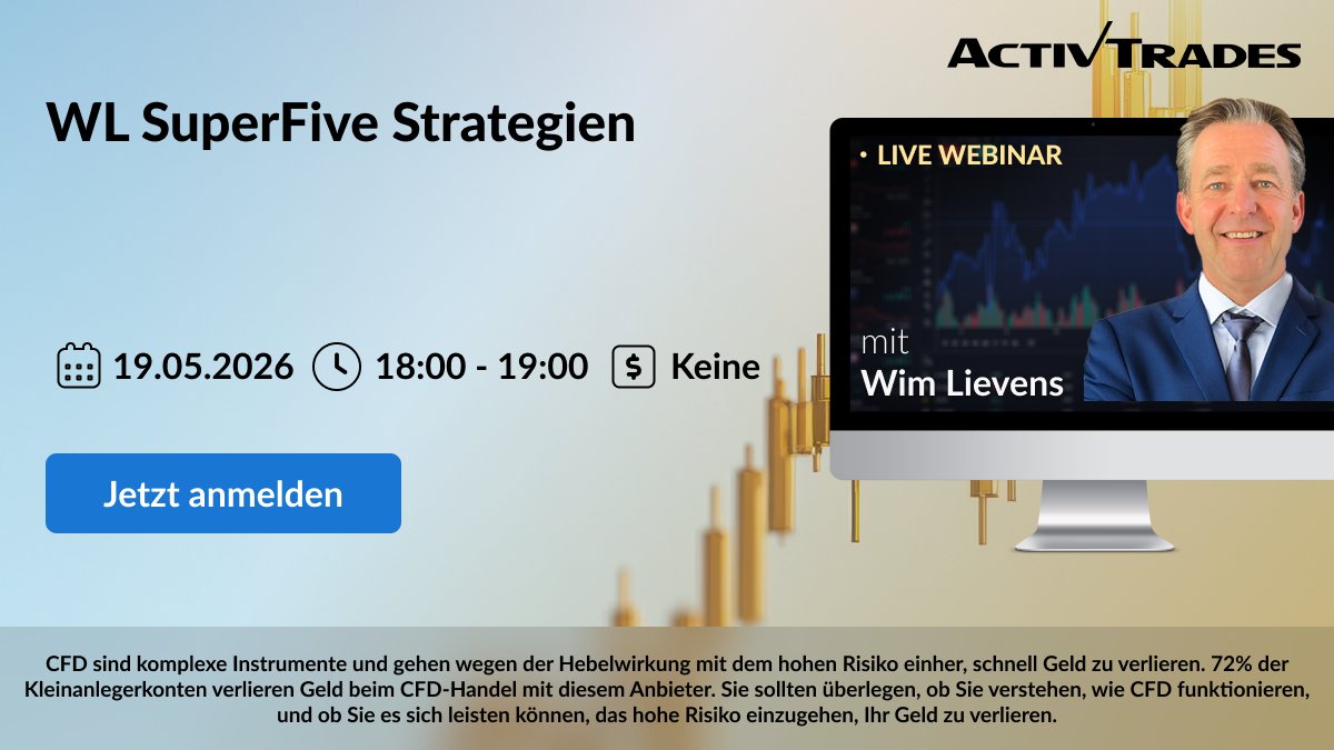 Activtrades_de's tweet photo. Nehmen Sie am Webinar „WL SuperFive Strategies“ mit Wim Lievens teil
📅 19. Mai 2026
Lernen Sie praxisnahe Trading-Setups, Markt-Timing-Strategien und Techniken für das Money Management kennen, um Ihre Trading-Performance zu verbessern.
Hier registrieren: https://t.co/wfnnaxRH7N https://t.co/BM8V84QB1Q