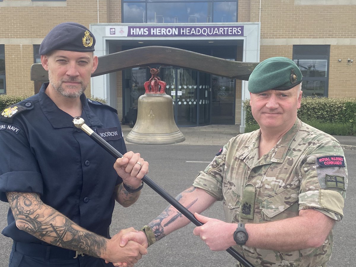 RNASYeovilton's tweet photo. Today Base Warrant Officer (BWO) WO1 Jason Walker RM handed over the role to WO1 'Woody' Woodrow RN. 

Best wishes to Jase in his new role and thanks for a hoofing effort in supporting everyone. 

Good luck and welcome 'Woody' you'll love it here at Yeovilton.

#FleetAirArm https://t.co/D33HTE4obt