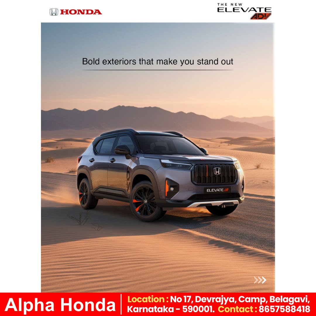 alpha_honda's tweet photo. No matter the terrain, the Honda Elevate ADV is ready for every journey.
From vast deserts to bustling city streets, elevate your drive wherever you go.

#HondaCarsIndia #HondaCars #ElevateADV #NewElevate #BoldMove #AlphaHonda #belagavi https://t.co/F3PYIrHkkU