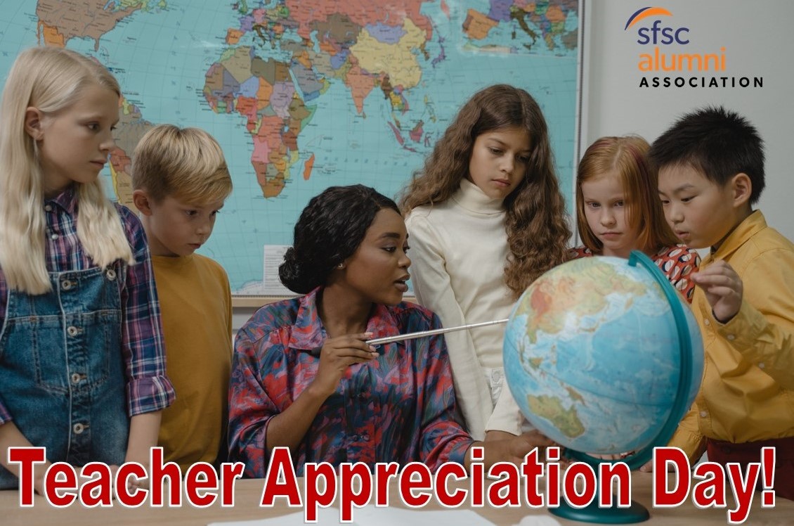 SFSCAlumni's tweet photo. To those who take a hand, open a mind, and touch the heart — our teachers — we thank you! Our Elementary Teacher Education program at SFSC is proud of the teachers who have graduated and are now in our local community and other areas educating the youth, our future. https://t.co/cnWl2nGP87