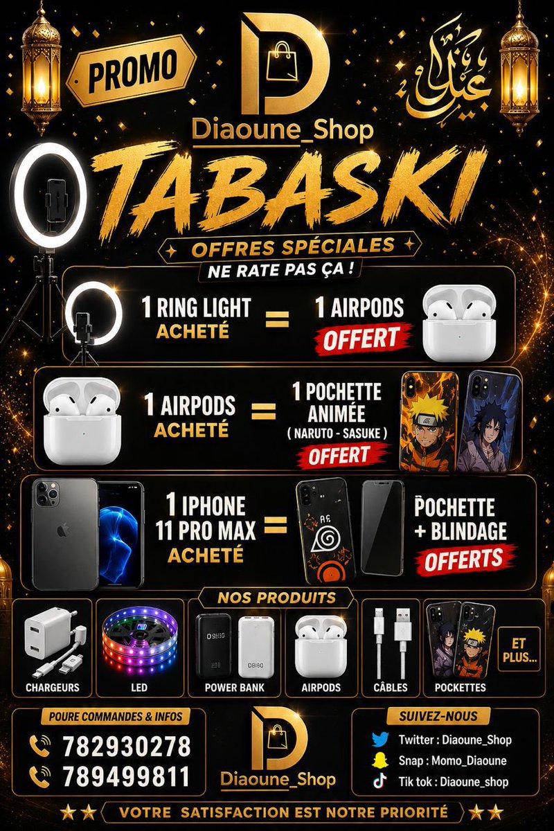 Mouhaelzo's tweet photo. 1 jour/ 1 entrepreneur 
Tay mome je vous amène chez chez @DIAOUNE_Shop deja abonnez vous et rt avant de lire la suite?
 c’est une référence en vente de matériels électroniques et accessoires tendances 📱🎧💡.
une large gamme de produits de qualité : AirPods, chargeurs, câbles, power banks, LED, ring lights, trépieds, pochettes animées et bien plus encore.👌🏽
Actu il est en promotion pour la tabaski donc daw leine gaw !
Prix wame yi accessible na teiksi cool bro la.
On rt pour la visibilité 👌🏽
On s’abonne pour donner de la force🙏
On achète pour le pousser❤️
Athia la famille