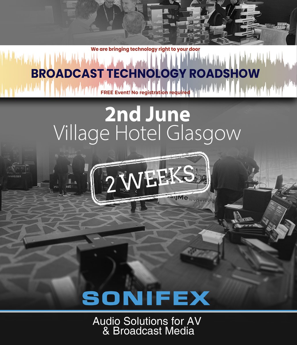 SonifexLtd's tweet photo. We will be heading up to Glasgow in June for the Broadcast Technology Roadshow!
🗓️ Date: Tuesday 2nd June 
⏰ Time: 9:30am – 4:00pm 
📍 Venue: Village Hotel, 7 Festival Gate, Pacific Drive, Glasgow, G51 1DB
For more information check out our website at 👉 https://t.co/WC3iK6nB4c https://t.co/bqmmjaMblf