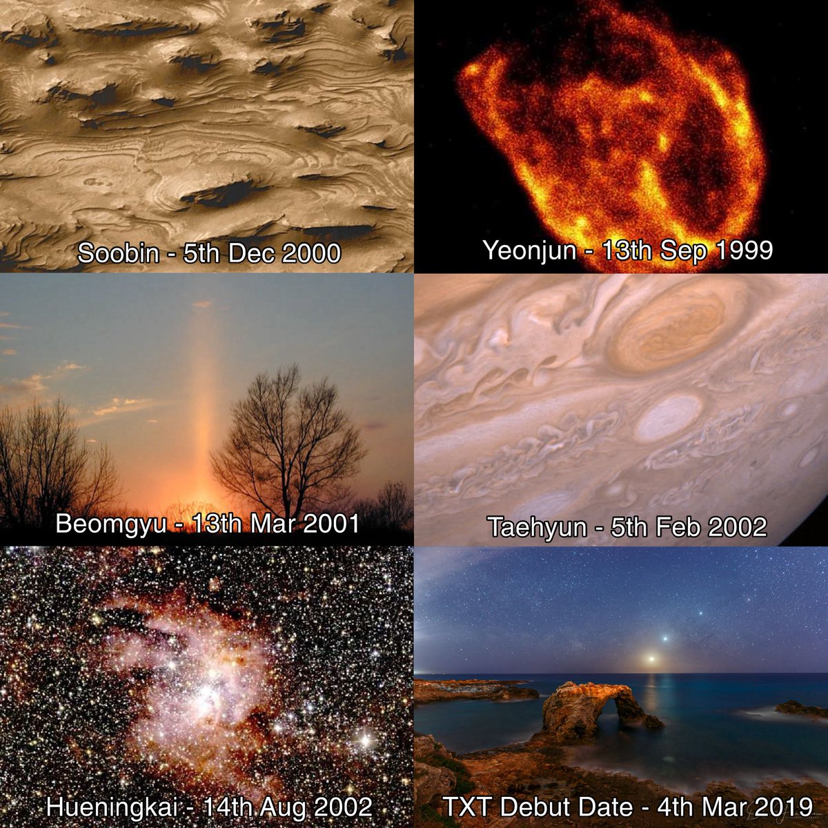 nasa’s astronomy picture of the day released on txt’s bdays and on their debut date is lowkey kinda accurate