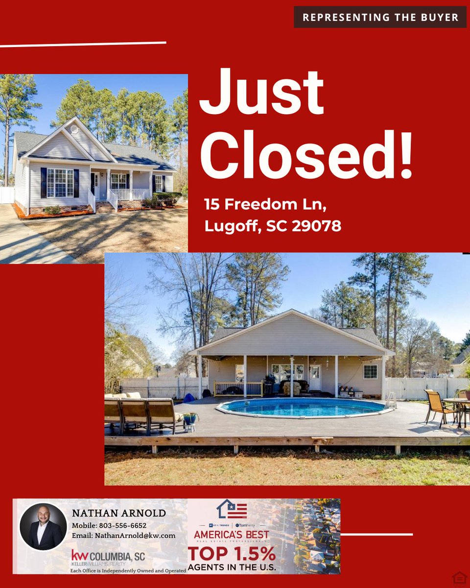 newhomenate's tweet photo. JUST CLOSED! 🏡🎉 Congratulations to our buyer on closing on 15 Freedom Ln in Lugoff! This home offered the perfect mix of comfort and space in a quiet Kershaw County setting. If you’re thinking about making a MOVE, I’d love to help you get there. 🔑 #columbiasc #realestate2026 https://t.co/IuXRSjIP9y