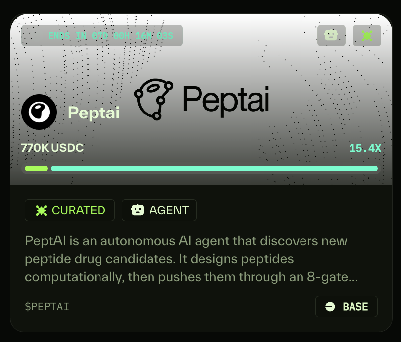 BioProtocolEco's tweet photo. 1 week left in the $PEPTAI Ignition Sale!  

→ Over 700K+ USDC committed by 879+ participants 
→ 15.4x Oversubscribed 
→ Sale ends May 14 at 1pm UTC  

Join the sale now: https://t.co/8poOYOWOQL https://t.co/PeyZHbv3sX