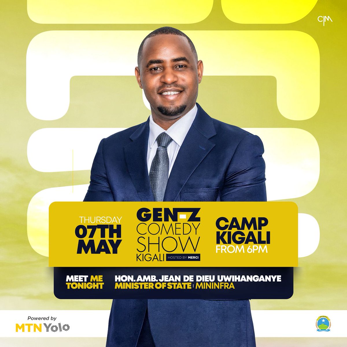 CityofKigali's tweet photo. What’s up, Kigali!
The #GenZComedyShow returns tonight with an exciting lineup set to deliver an unforgettable evening of entertainment and conversation.
As part of the #MeetMeTonight session, the Minister of State, Jean de Dieu Uwihanganye, will join the audience as the special guest.
Join us in large numbers this evening at Kigali Conference and Exhibition Village (Camp Kigali) from 6:00 PM. Don’t miss it!
#KigaliYacu