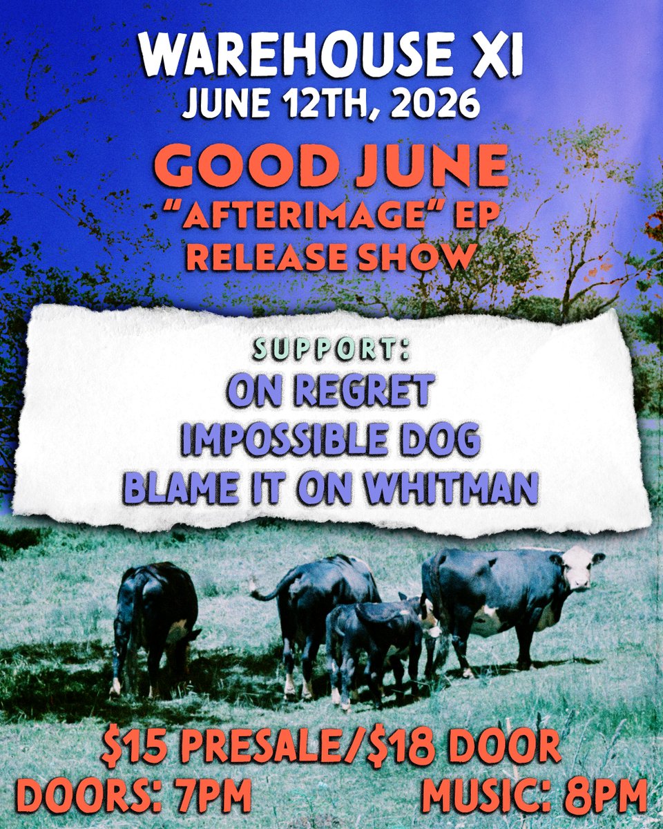goodjunema's tweet photo. Our new EP ‘Afterimage’ release show will be 6/12 with @_impossibledog_, Blame it on Whitman, and @onregretma at @WarehouseXI https://t.co/umATgMADNM