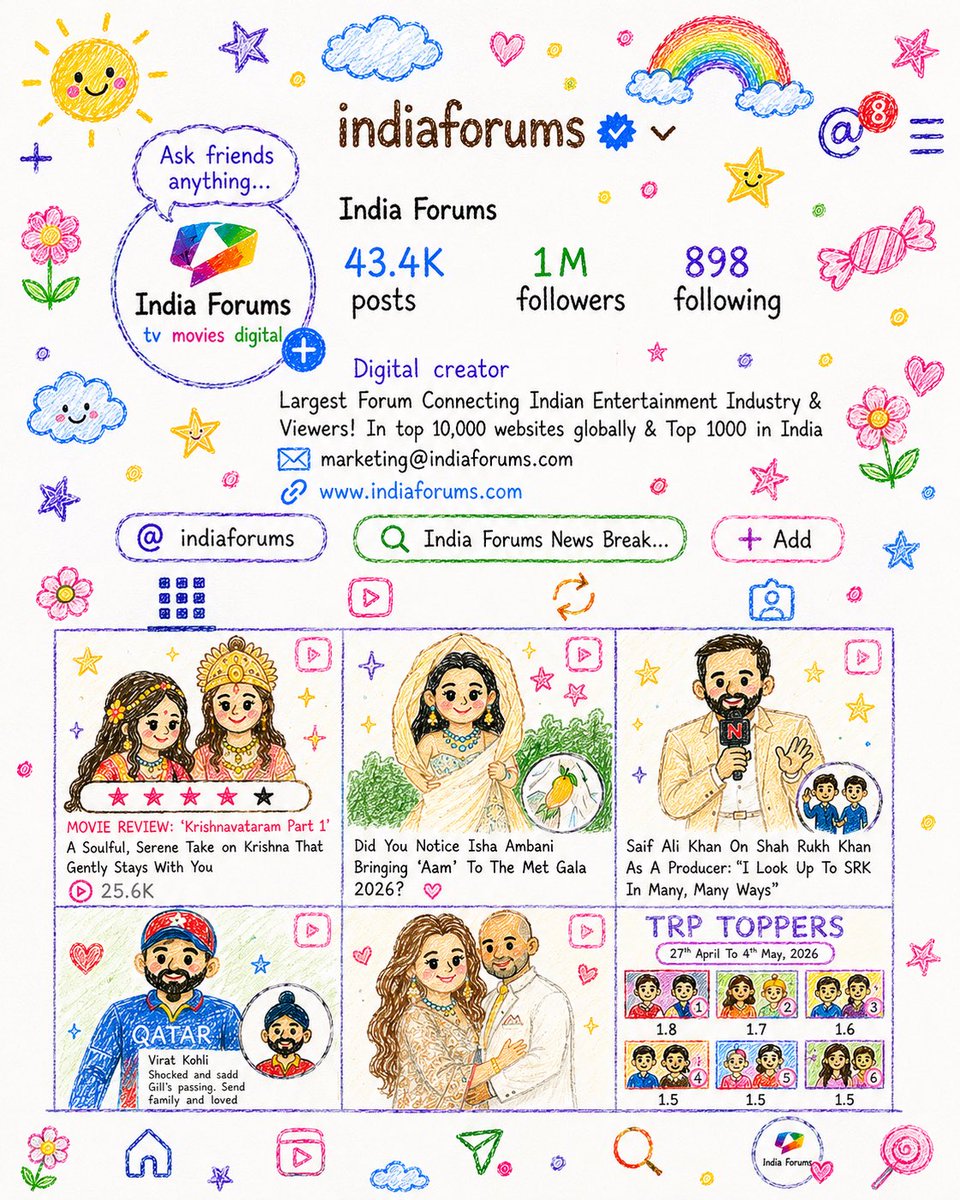 indiaforums's tweet photo. We got all the chatpate colors of news on our feed ๐๐๏ธFun, filmy, dramatic & full of masala just the way you like it.
.
.
.
#IndiaForums #ChatpataNews #BollywoodBuzz #EntertainmentNews #ColorfulFeed #InstaVibes #CrayonArt #CuteAesthetic #BollywoodUpdates #TrendingNow #FunFeed #SocialMediaArt #DailyEntertainment #DailyNews #BollywoodNews