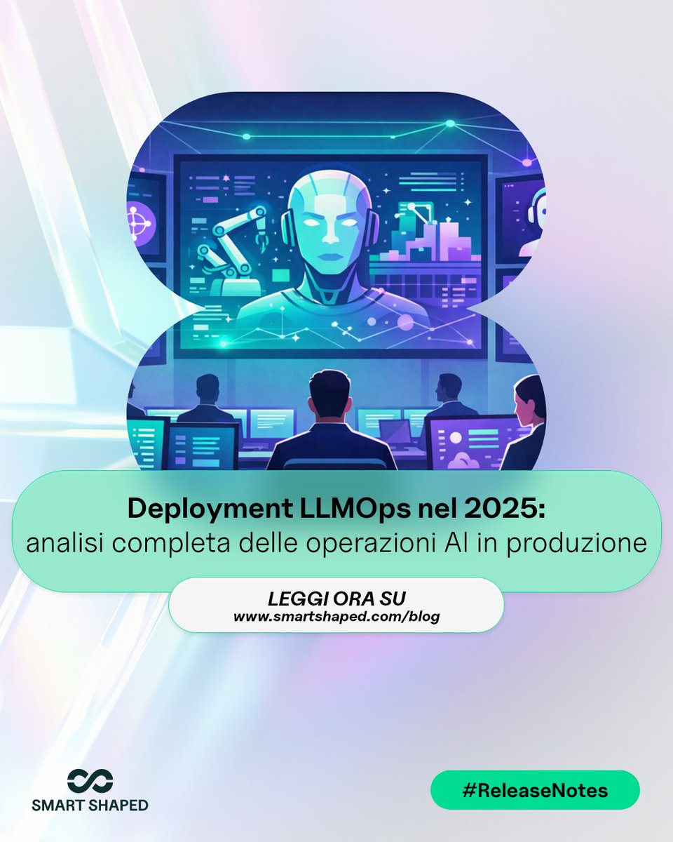 SmartShaped's tweet photo. Nel nostro approfondimento settimanale, esploriamo come gestire i grandi numeri dei deployment AI.

🔗 L'approfondimento completo: https://t.co/VmNx3x1qFT

#LLMOps #GenAI #ArtificialIntelligence #EnterpriseTech #MLOps #TechTrends2025 #Innovation https://t.co/jH8OWh84K9
