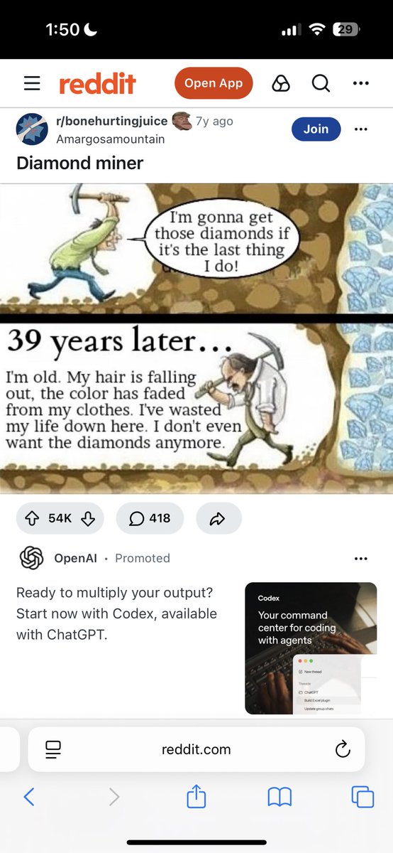 Found another viral usage of the never give up diamond meme on Reddit with almost 60K votes.🔥 

This meme has truly become internet history 😭💎

Source:- reddit.com/r/bonehurtingj…

#NGUHunt <a href="/MinerMentioned/">$MINER Mentioned</a> <a href="/Dum_Ilustrador/">Dum</a>