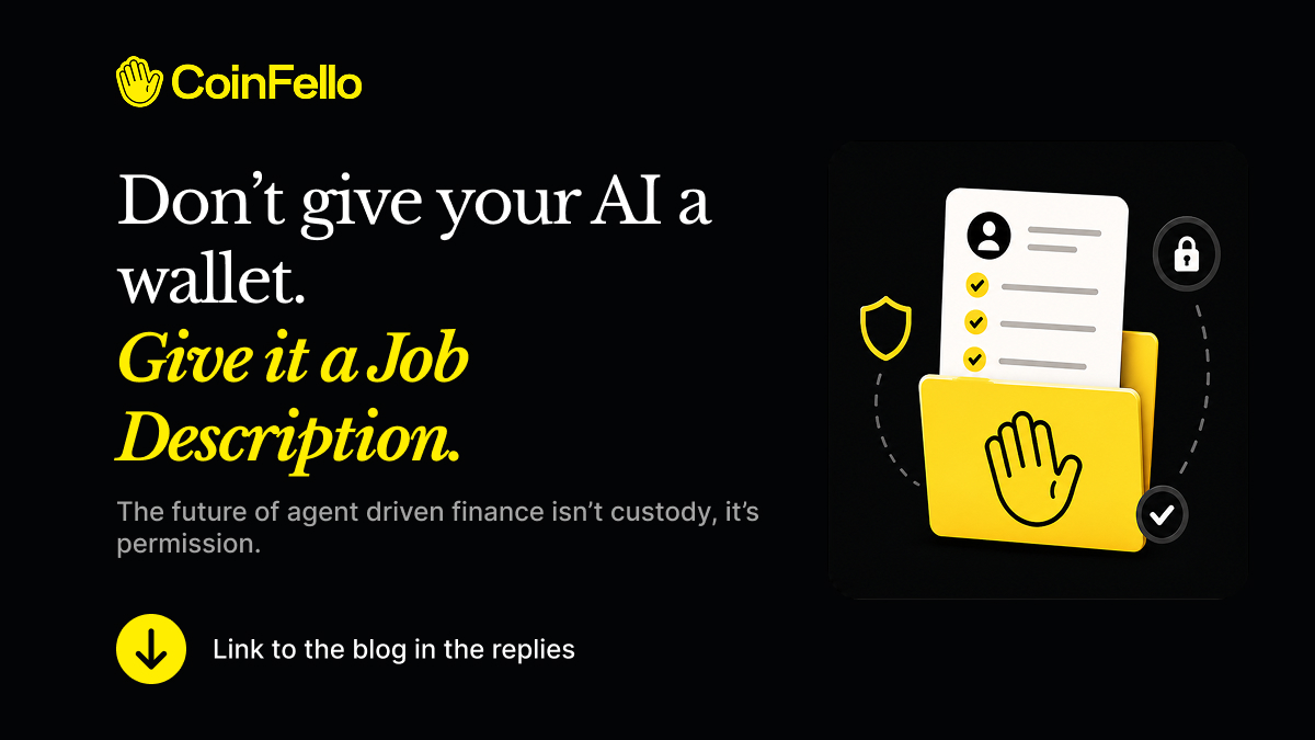 CoinFelloIntrn's tweet photo. Don't give your AI a wallet. Give it a job description. The future of agent finance isn't custody, it's permission.

Link to the blog in the replies. https://t.co/5jMnhcVpQI