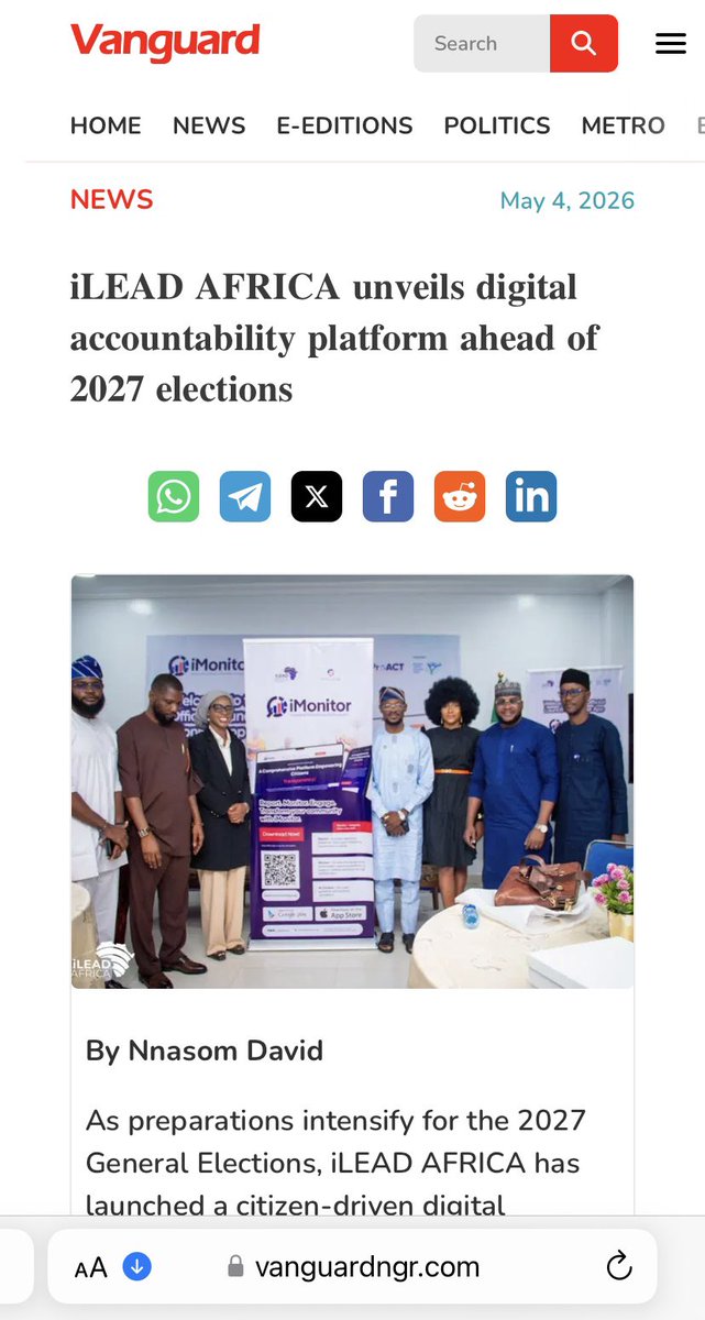 ilead4africa's tweet photo. Our #iMonitorApp launch event has made the headlines! 📰

The unveiling of our digital accountability platform is gaining national attention as we drive transparency, citizen engagement, stronger governance ahead of the #2027Elections.

Read more:👇

#iLeadAfrica #MyiMonitorApp https://t.co/S8ArFRwTHk