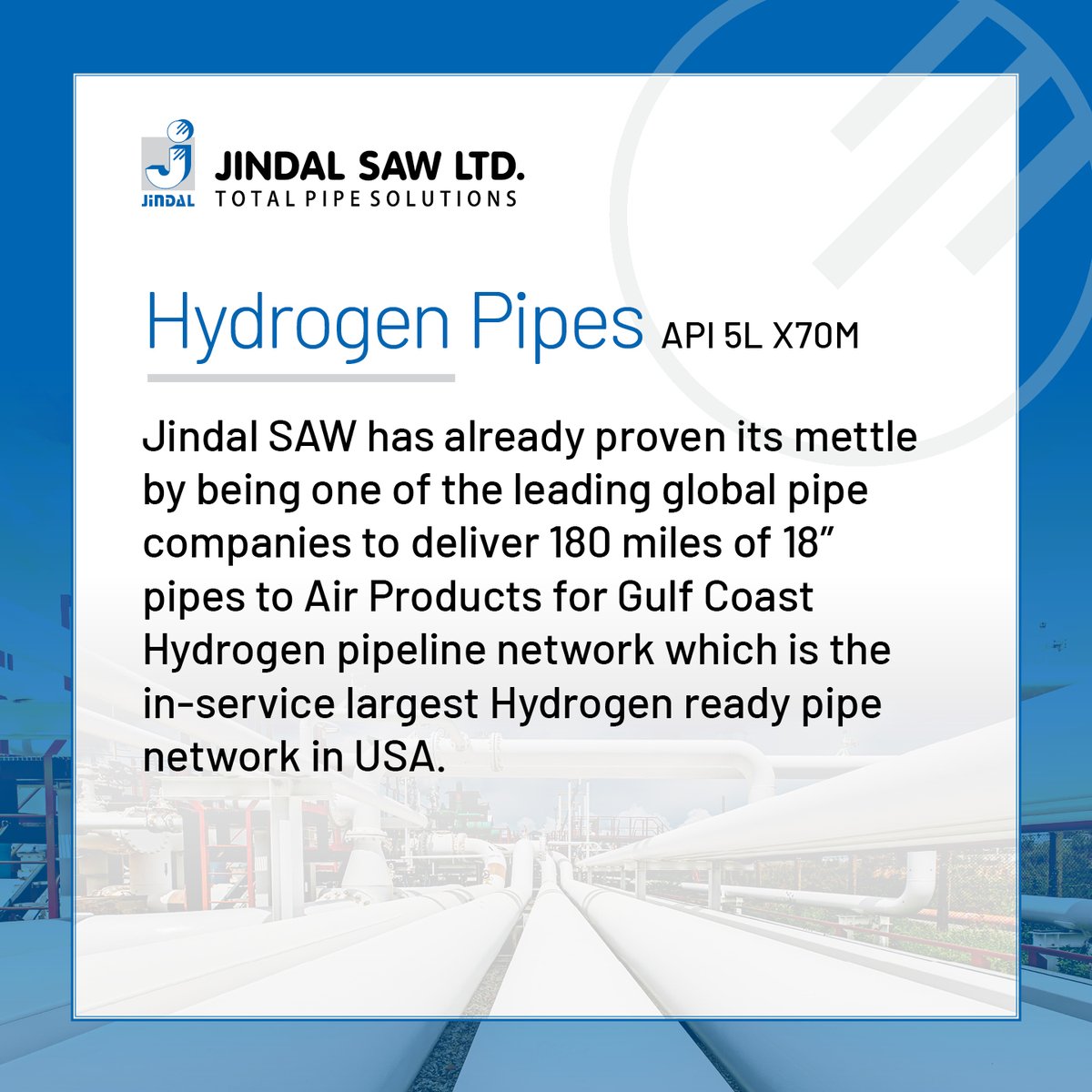 Jindal_SAW's tweet photo. Jindal SAW pioneering the Energy Transition.

#Hydrogen #Pipeline # Innovation #Sustainability #Newenergy #Energy https://t.co/DklEl1QZLE