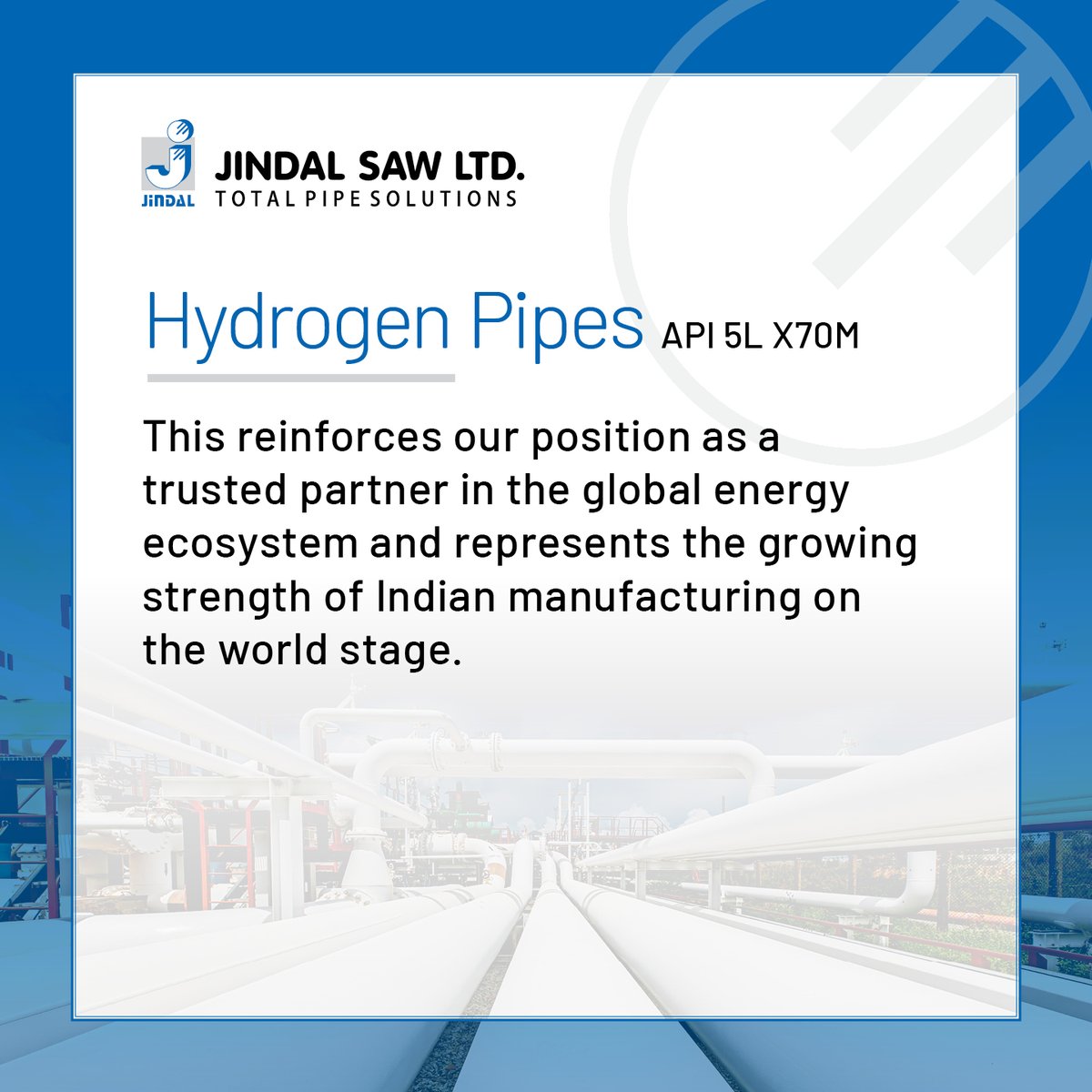 Jindal_SAW's tweet photo. Jindal SAW pioneering the Energy Transition.

#Hydrogen #Pipeline # Innovation #Sustainability #Newenergy #Energy https://t.co/DklEl1QZLE