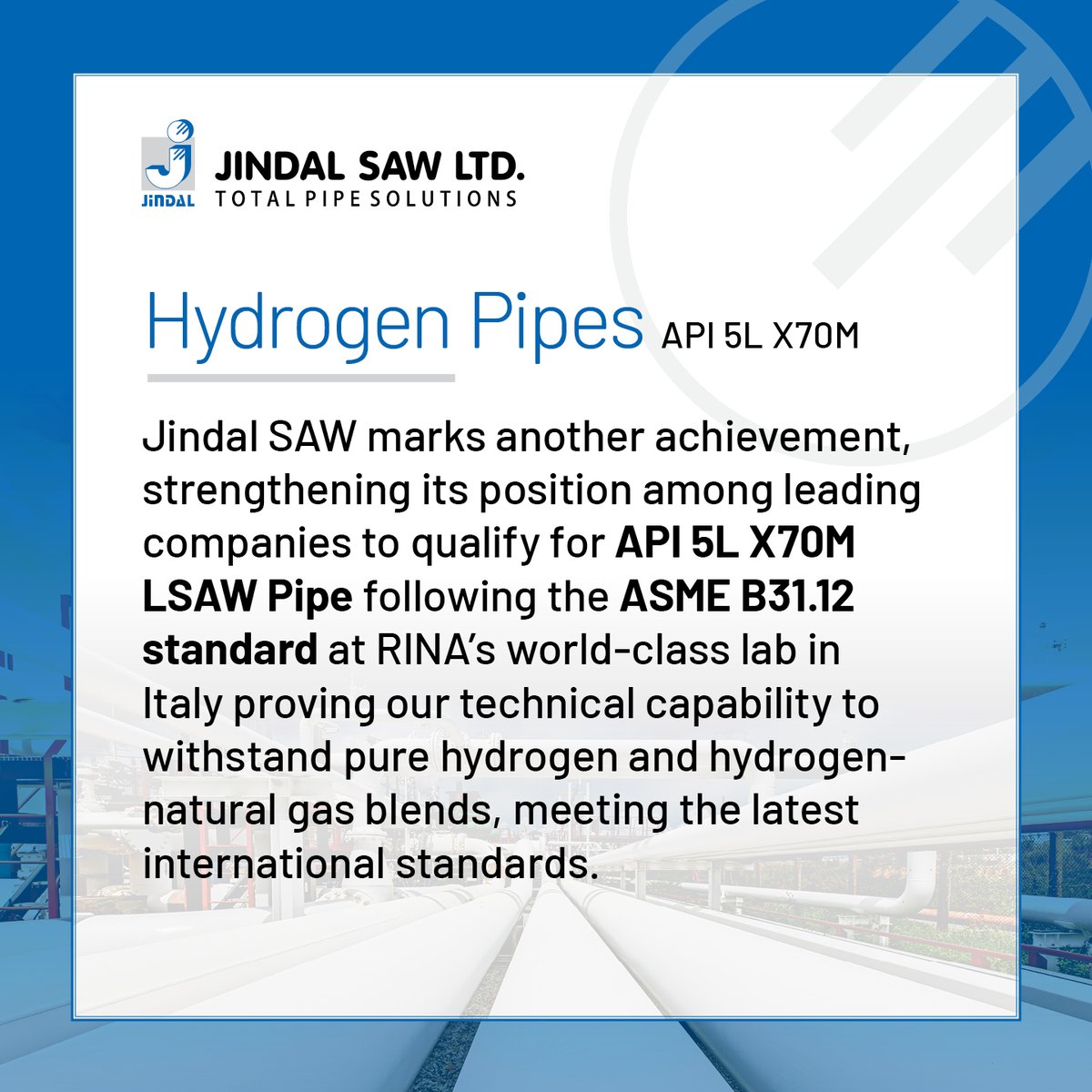 Jindal_SAW's tweet photo. Jindal SAW pioneering the Energy Transition.

#Hydrogen #Pipeline # Innovation #Sustainability #Newenergy #Energy https://t.co/DklEl1QZLE