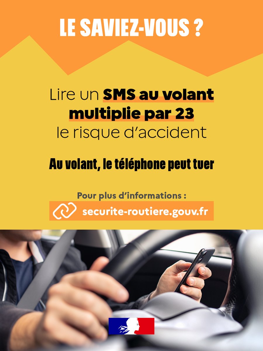 Image de Préfet Nouvelle-Aquitaine et Gironde - #SécuritéRoutière🚗 | Quand vous regardez votre téléphone, qui regarde la route ?
Le smartphone cum