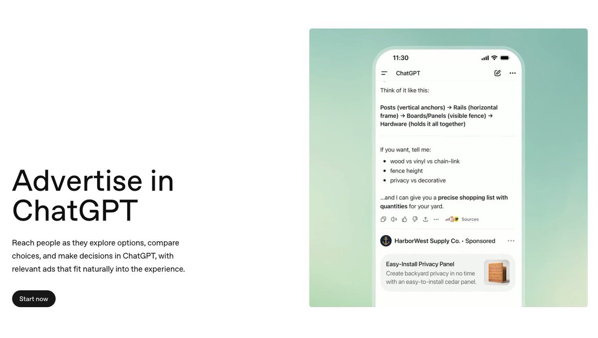sdkhalid71's tweet photo. Huge heads-up. OpenAI has now launched a new landing page for ads https://t.co/Yzjdhw3rDK which includes a way to sign up, ads doc.

I just signed up and OpenAI needs to verify each advertiser (which can take some time they say). Go sign up now. :) 
https://t.co/Yzjdhw3rDK https://t.co/n1fS1X8hbi