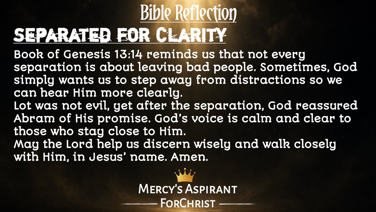 MercysAspirant's tweet photo. Sometimes, separation is not rejection โ it is preparation for clarity and direction in Godโs purpose. ๐โจ
#BibleReflection #BibleStudy #MercysAspirant #ForChrist #ChristianLiving https://t.co/9iixhPg78K
