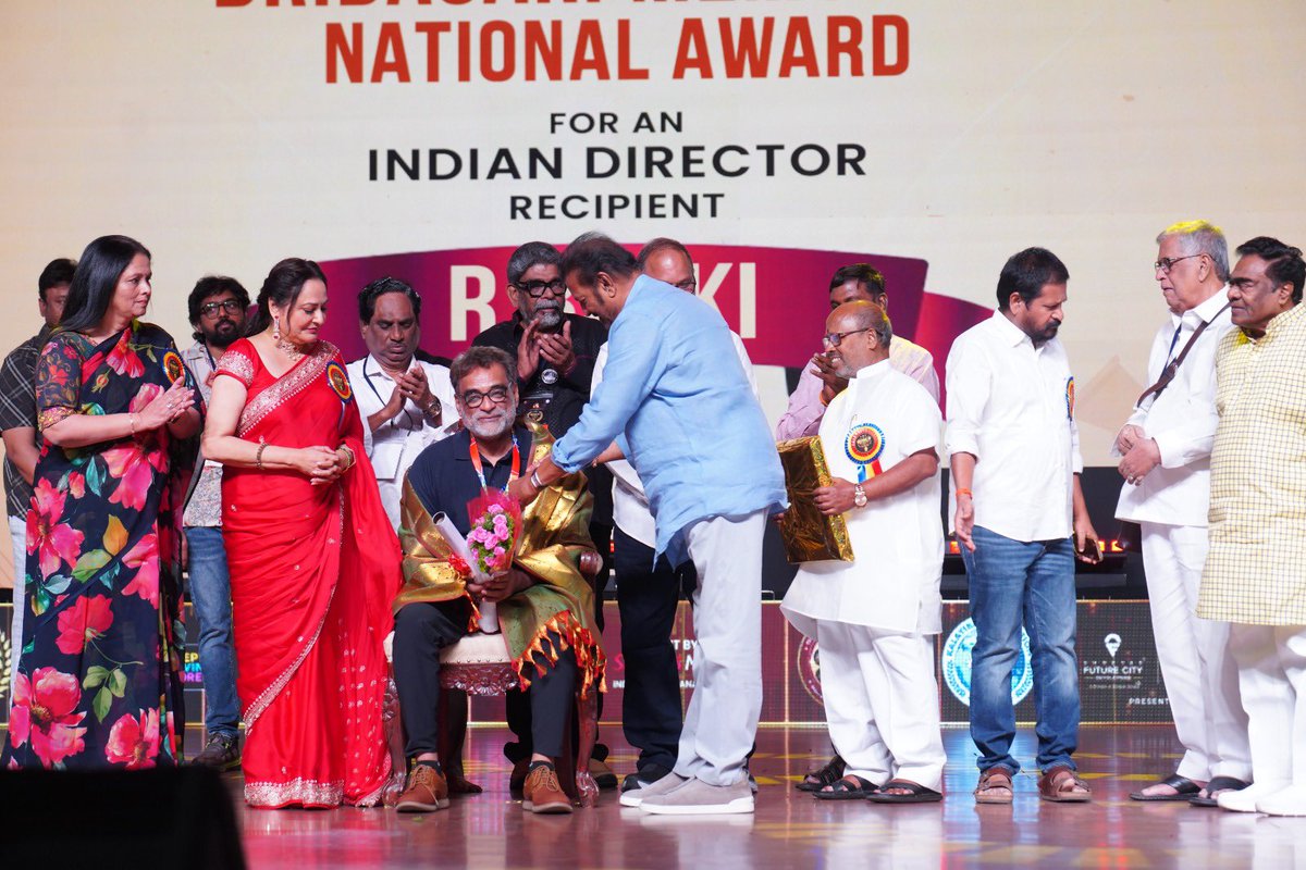 PopcornKannada's tweet photo. Celebrating Darshaka Ratna Dasari Narayana Rao Garu’s birthday as #DirectorsDay 

@tfdain honored brilliant directors with Prestigious Awards

🏆 The Dasari National Award 2026 – #RBalki
🏆 The Dasari Debut Director Award – #RamJagadeesh

#DirectorsDay2026 #FilmDirectors #TFDA https://t.co/nxYaFX7TwM