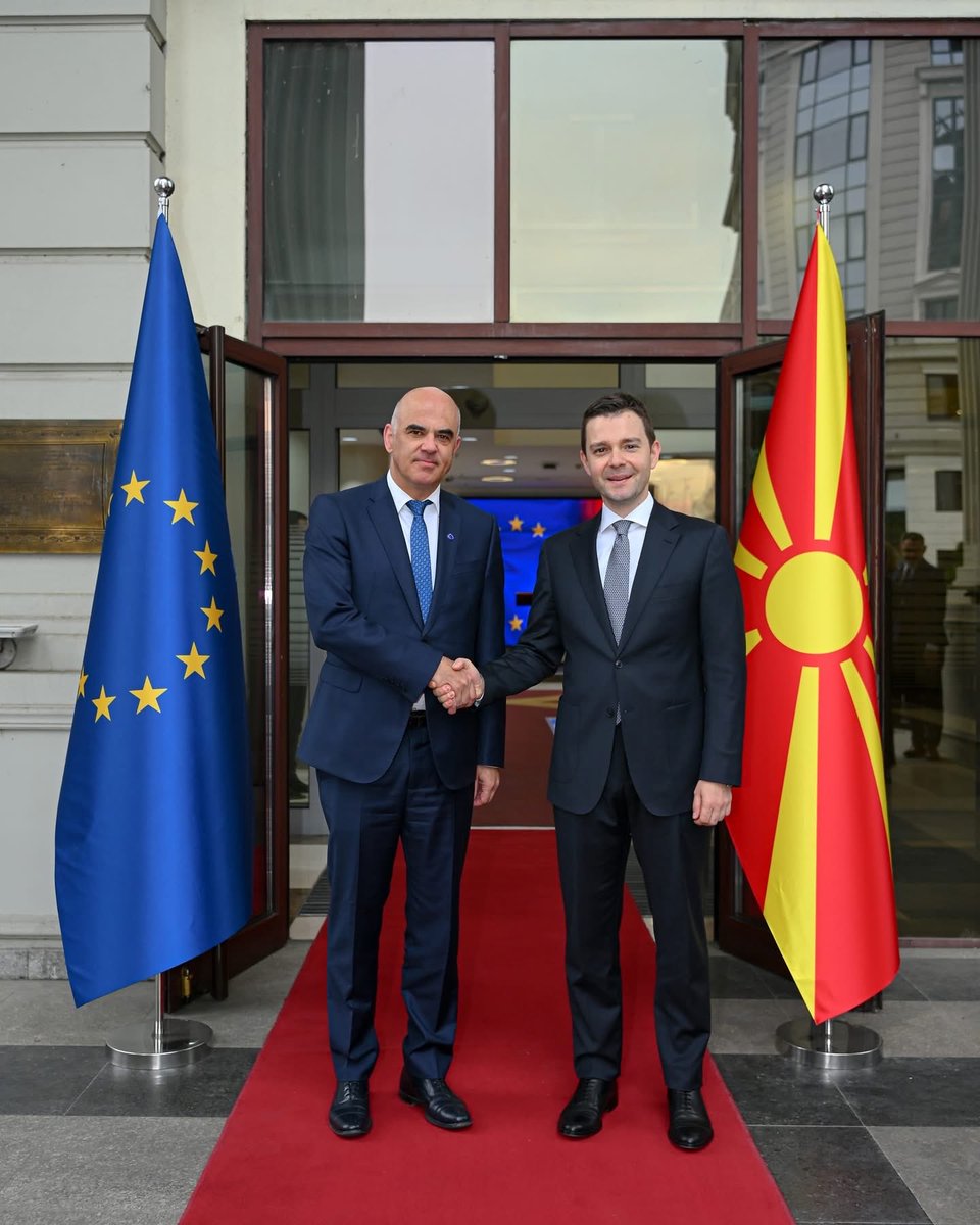 TimcoMucunski's tweet photo. 🇲🇰🇪🇺 Today in Skopje, I hosted Secretary General of the Council of Europe, @alain_berset, during his first official visit to our country - the first visit at this level.

🔹 Discussed our European path, reform processes and the Council of Europe’s support in strengthening democracy, rule of law and human rights.
🔹 Reaffirmed our commitment to the principles of the European Convention on Human Rights and respect for the judgments of the European Court of Human Rights.
🔹 Highlighted the closure of the post-monitoring dialogue as an important recognition of the country’s progress.
🔹 Exchanged views on current geopolitical developments, including the war in Ukraine and our upcoming Chairmanship of the Committee of Ministers of the Council of Europe.