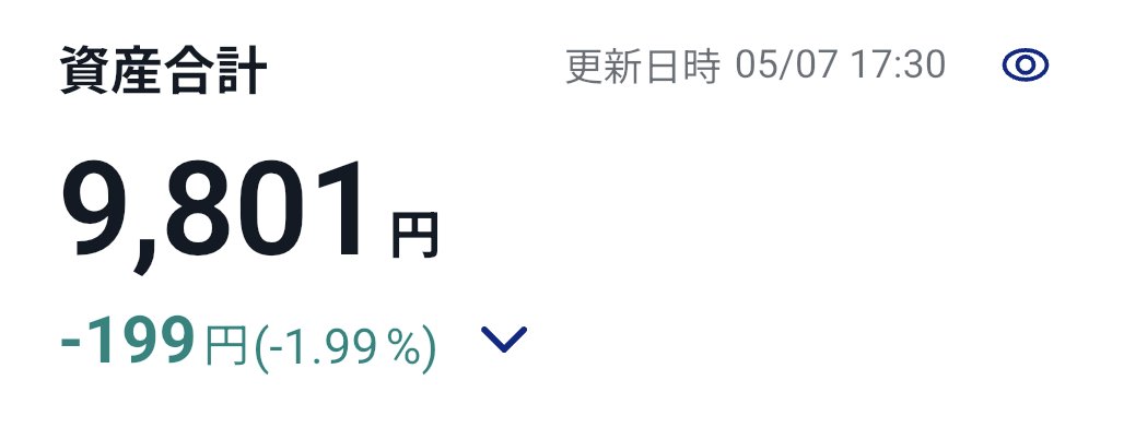 MechauraV1's tweet photo. こんにちは、初手マイナス・亜浦です。
皆さまGWいかがお過ごしでしたでしょうか。

私は投資の勉強をしてみるかと思い立ち、先月末に10,000円分の株を買いました。今日様子を見たらこうなっていました。ﾌｩﾝ（震え声）

＊本日のまえうら配信は用事のためお休みです。
来週5/14(木)は2v8予定！🪓 https://t.co/HaOUKKMb3O
