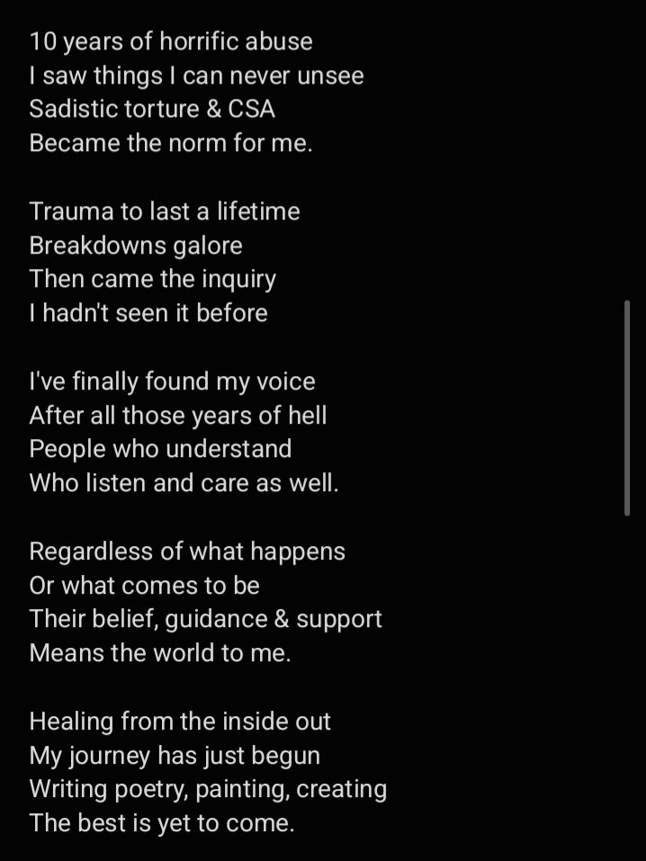 DancingDucks7's tweet photo. This hurt to write, but I'm finding power in poetry again. Being listened to, believed and heard, is everything I never knew I needed. 
#groominggangs #survivor 
By me (nickname Felicity to keep identity safe at present) https://t.co/7LH6ZCxLvX