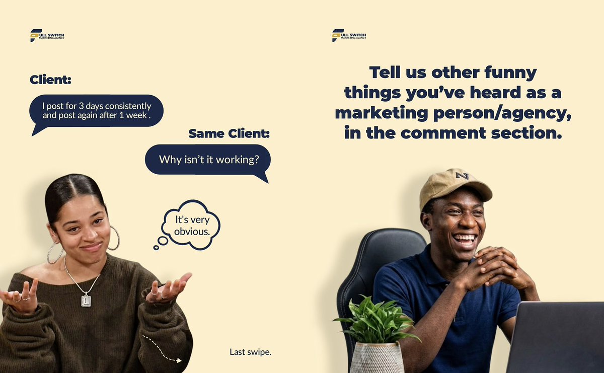 wearefullswitch's tweet photo. You haven’t really worked in marketing until a client says one thing, means another and expects something completely different .😭
Tag a marketer who can relate, let them know they’re not alone 😂😂.
#fullswitchagency
#marketingmemes #funny #marketingrelatable https://t.co/VEJ8GVVaR8