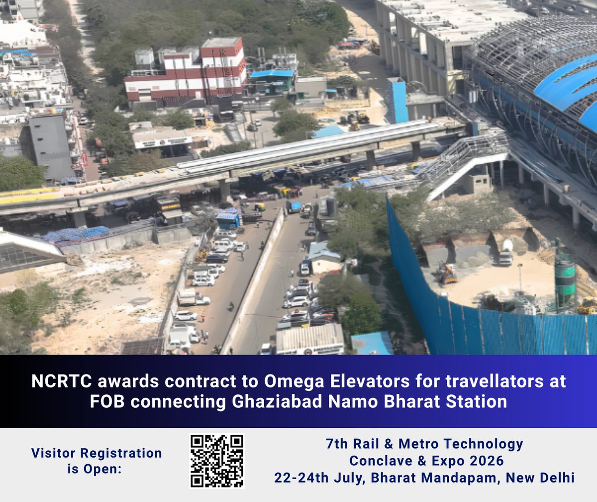 RailAnalysis's tweet photo. #NCRTC awards contract to #OmegaElevators for #travellators at #FOB connecting Ghaziabad #NamoBharatStation
Read more: https://t.co/JRH1JPNMwy
#NamoBharatCorridor #DelhiMeerut #Contract #Order #RRTS #MultimodalConnectivity #Metro #UrbanTransit #MovingWalk #Station #RailAnalysis https://t.co/QsfMTF6PFV