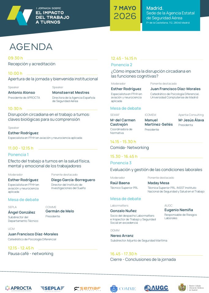 aprocta's tweet photo. ☀️🌘Arrancamos la 'I Jornada sobre el Impacto del Trabajo a turnos', organizada por @Aprocta, @sepla_pilotos, @_SEMAF_, COMME, @AUGC_Comunica e @Icomem_Oficial en la sede de la @AesaSpain en Madrid.

¡Bienvenidos! https://t.co/X6ucUbK15G