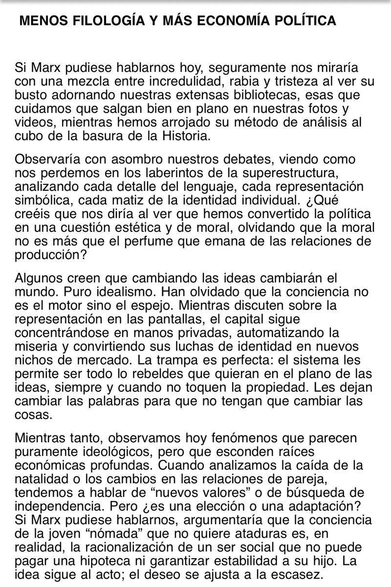 errederoja's tweet photo. Pequeño desahogo desde el odio de clase.
Permitidme un poquito de economicismo como contrapunto a tantos años de utilización de Gramsci (qué cómodos estáis ahí y cómo ignoráis la revolución pasiva).
Mucho texto para la actual política del tuit, lo sé. https://t.co/6eHs2smDYm