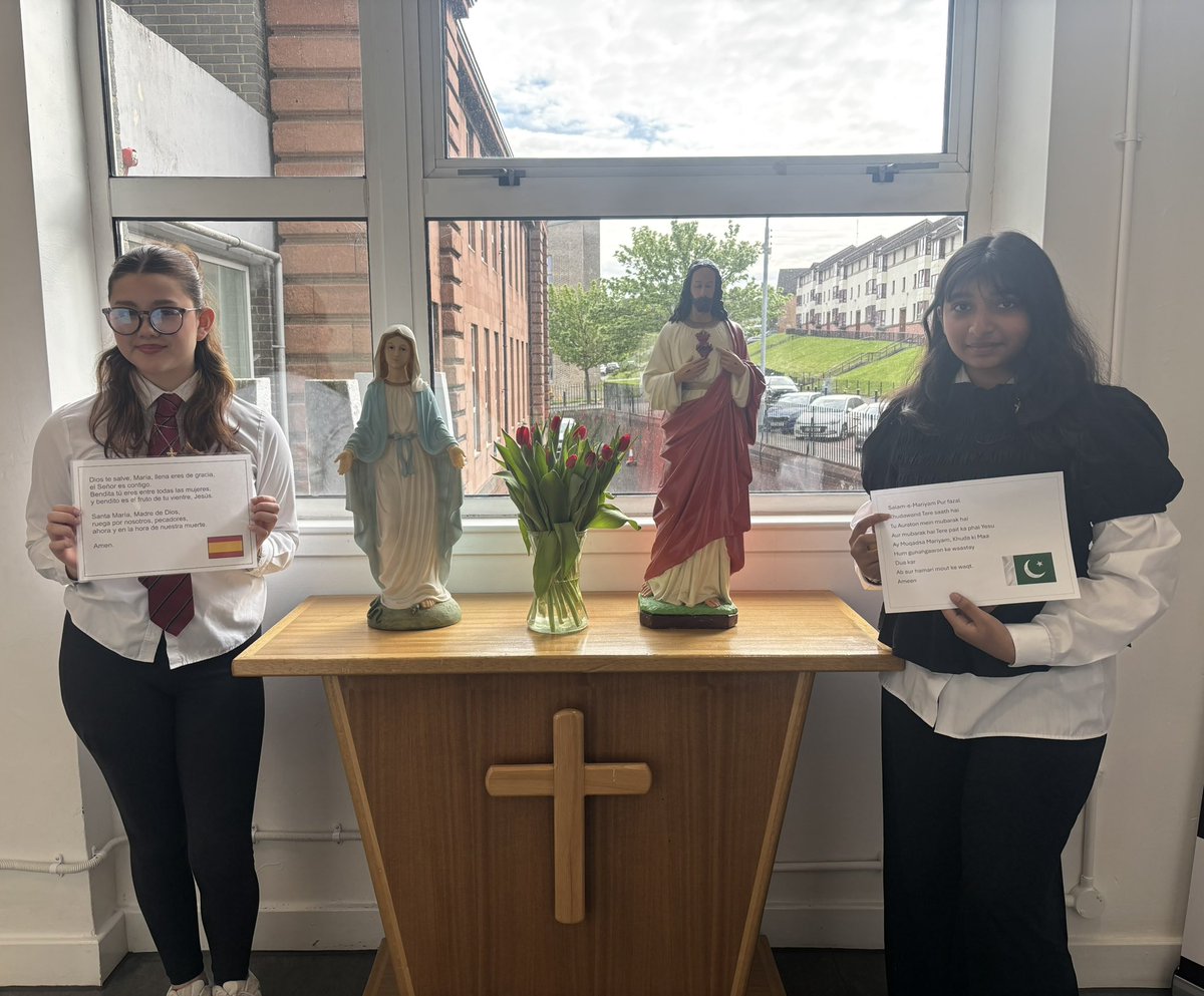 StRochRE's tweet photo. In May, we honour Our Blessed Lady, Mary &amp; celebrate our diversity by praying the Hail Mary in different languages over the tannoy. Huge thank you to Martina, who prayed in Spanish &amp; Marianne, who prayed in Urdu, helping us reflect our faith &amp; unity. @St_Rochs 🇪🇸 🇵🇰 @MLStRochs https://t.co/fYiOsJZ1xO