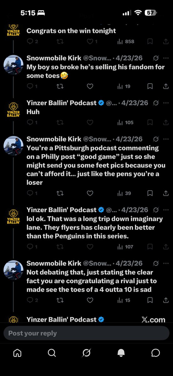Snowmobile_Kirk's tweet photo. @CerchiaroColin @ThePoniExpress Gotta be the feet freak themselves @YinzerBallinPod https://t.co/lc4Cgp8r5B