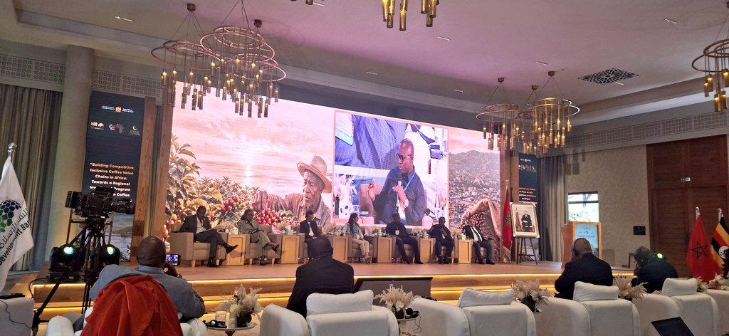 FredBwino's tweet photo. I joined fellow Ministers and High Representatives of the main African coffee-producing countries, at first edition of the High-Level Meeting convened to lay the foundations of a Regional Coffee Value Chain in Marakech, Morocco. 
This meeting expressed our collective resolve, our shared vision and our deep commitment to the sustainable development of the coffee sector as a pillar of agricultural prosperity, enhancement of rural livelihoods and regional economic integration in Africa.
We note that, although Africa produces a significant share of the world's coffee, it continues to capture a limited share of its value, due in particular to the majority export of unprocessed green coffee, often without traceability, standardization and recognized certification, thus limiting access to high value-added markets.
It's time we hold hands as Africans to fully exploit the potential in this green gold.
Thank you Africa Coffee hub for this futuristic idea.
@FrankTumwebazek