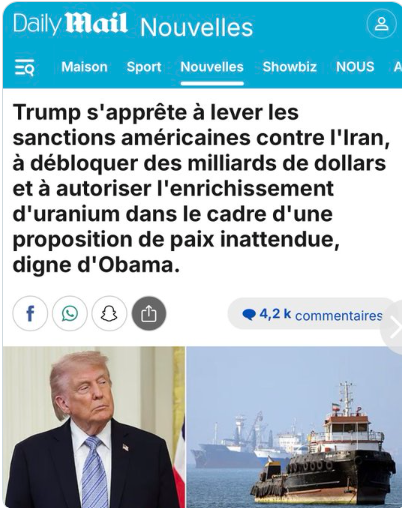 phkerforne's tweet photo. 🇮🇷🇺🇸 Est-ce le signe de la capitulation de Trump ?
Donald Trump envisagerait de lever l’ensemble des sanctions américaines contre l’Iran, de libérer des milliards d’actifs gelés et d’autoriser un enrichissement d’uranium jusqu’à 3,67 % selon le Daily Mail ! https://t.co/Ol0Dw5lg1D