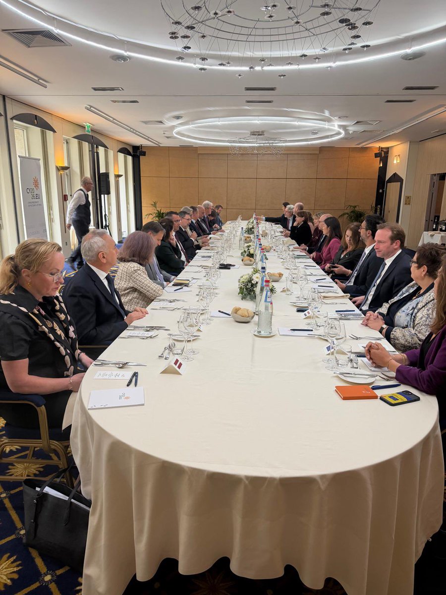 CyprusinNL's tweet photo. Very constructive exchange of views during the Heads of Mission working lunch in Luxembourg, under the Cyprus Presidency, in the presence of Prime Minister @LucFrieden. 🇱🇺🇪🇺🇨🇾 #cy2026eu https://t.co/iOw8v0vsfb