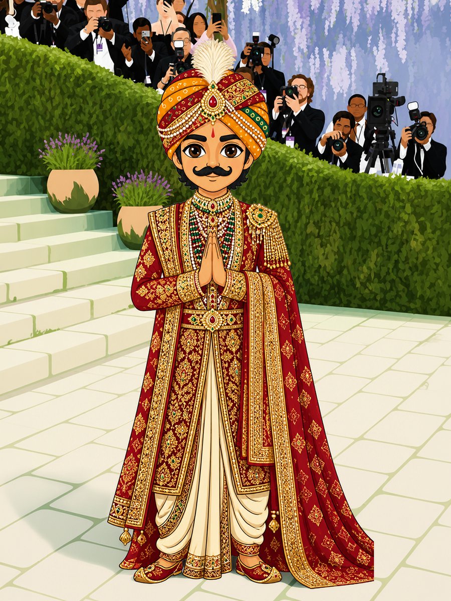 kathputlitoys's tweet photo. 500 saal pehle Rajasthan ne woh style jee liya tha, jise duniya aaj “Fashion Is Art” keh rahi hai. 👑
Banna Sa, Banni Sa aur Maru sirf parampara nahi, asli royal couture hain. 🧡🇮🇳
#MetGala2026 #RajputiCouture #BannaBanni #FashionIsArt https://t.co/V33wrgO4DZ