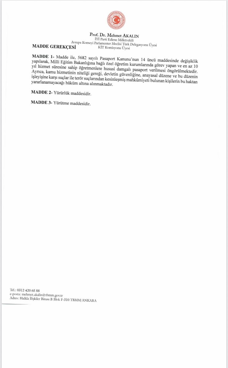 mehmetakalin22's tweet photo. Türkiye Büyük Millet Meclisi Başkanlığı’na sunduğumuz kanun teklifiyle; Millî Eğitim Bakanlığına bağlı özel öğretim kurumlarında görev yapan ve en az 10 yıl hizmet süresine sahip öğretmenlerimize de hususi damgalı pasaport hakkı verilmesini teklif ettik.

Bugün resmi okullarda görev yapan öğretmenlerimiz bu haktan yararlanabilirken, aynı müfredatı uygulayan, aynı öğrencileri yetiştiren ve aynı sorumluluğu taşıyan özel okul öğretmenlerimiz bu kapsam dışında kalmaktadır.

Teklifimizle birlikte; eğitimcilerimizin mesleki gelişimlerinin desteklenmesi, uluslararası eğitim programlarına ve akademik çalışmalara daha kolay erişebilmeleri de amaçlanmaktadır.