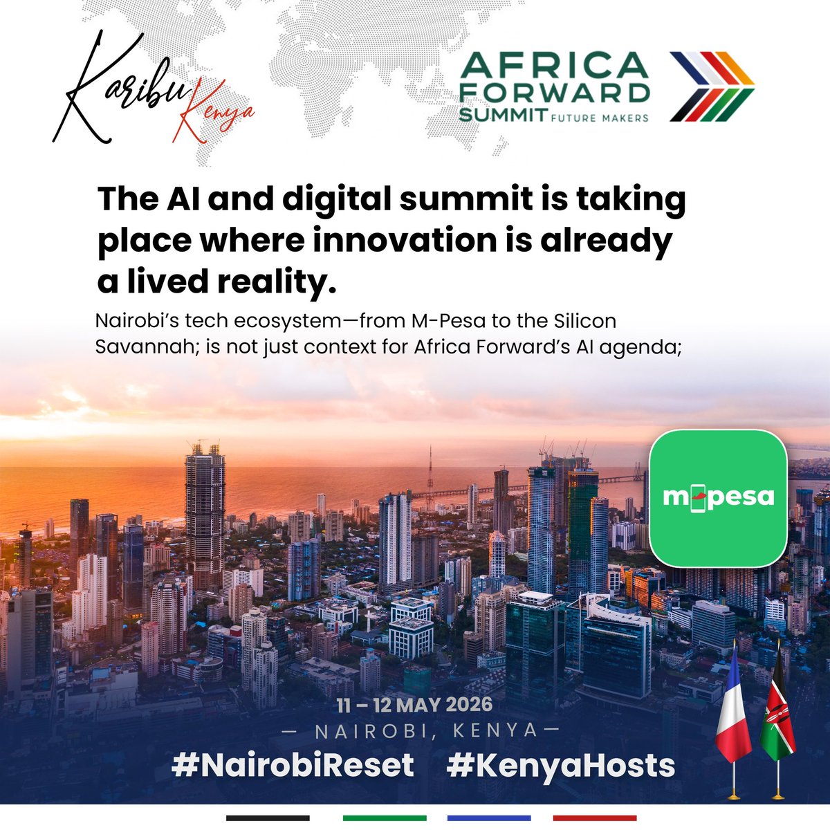 BiancaNaom1's tweet photo. When the world descends upon Nairobi next week for the France-Africa Summit , it will find a  city that gave the world M‑PESA and, with it, rewrote the rules of financial inclusion for billions. #TheNairobiReset. From that singular act of invention emerged Silicon Savannah — a living ecosystem where fintech unicorns scale, health‑tech platforms save lives, agritech data feeds nations, and AI labs train models in Swahili, Sheng, and the cadence of African problems. Policy, venture capital, and engineering talent converge here with deliberate intent.
