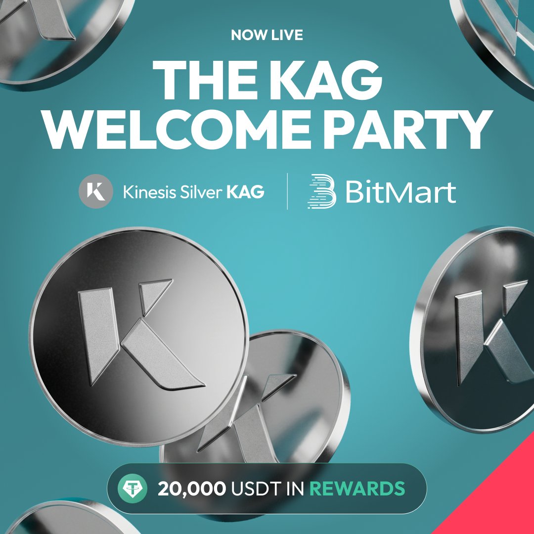 KinesisMonetary's tweet photo. 📣 The Kinesis Silver (KAG) Welcome Party is now live on @BitMartExchange.

🥈 Start trading KAG: the world's number #1 silver token.

1:1 allocated silver, owned by you, with your bars available for global delivery.

🎁 20,000 USDT prize pool & lucky draws.
⏳ 14 days. Multiple ways to win.

Join the KAG Welcome Party now 👇
https://t.co/UsRrH3XzEe