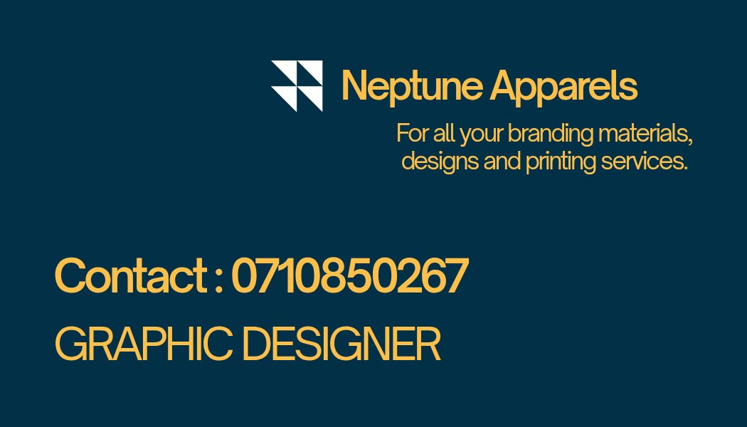 NeptuneApparels's tweet photo. Good afternoon.
For all your customized apparel and corporate branding, Call/WhatsApp @NeptuneApparels 0710850267.
For a quote and best tailored made apparels for you. Well fitting to your specifications and pocket friendly. https://t.co/Mxt1VgdsJr