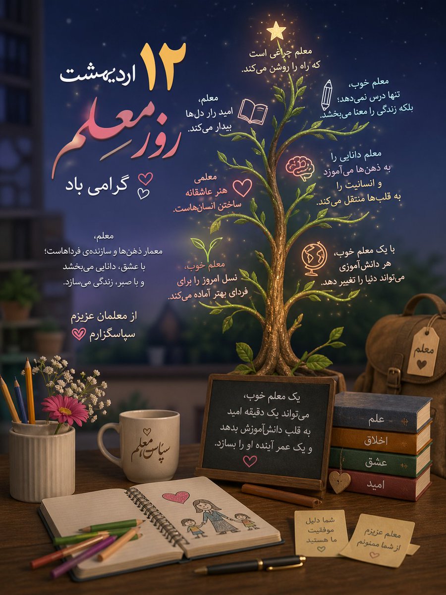 پشت هر پرچمی که بالا مانده،
پشت هر پیشرفتی که به آن افتخار می‌کنیم،
دست‌های معلمی دیده می‌شود که بی‌صدا آینده را ساخته است
#سپاس_معلم