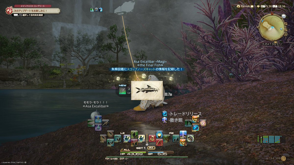 ffxivasa's tweet photo. コザマル・カ　リガカの潟のヌシ　スコップノーズキャット釣れました！
雨→曇り　ET4-6時　ポッパールアーの直釣り
メンテナンス中でダメかと思いましたが早めに終わり急いでログイン。
多くのヌシ釣ラーの方たちが準備をしていました。
無事釣れてよかったです。
#ファイナルファンタジー14 https://t.co/SJHAXRnmxR